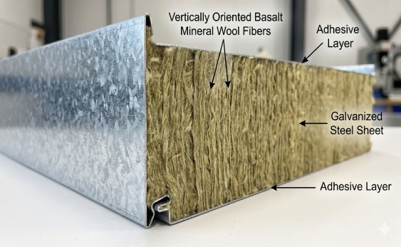 Rock wool sandwich panel core fibers