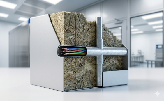 Technical cross-section of WONCLEAN manual cleanroom sandwich panel with Rockwool core