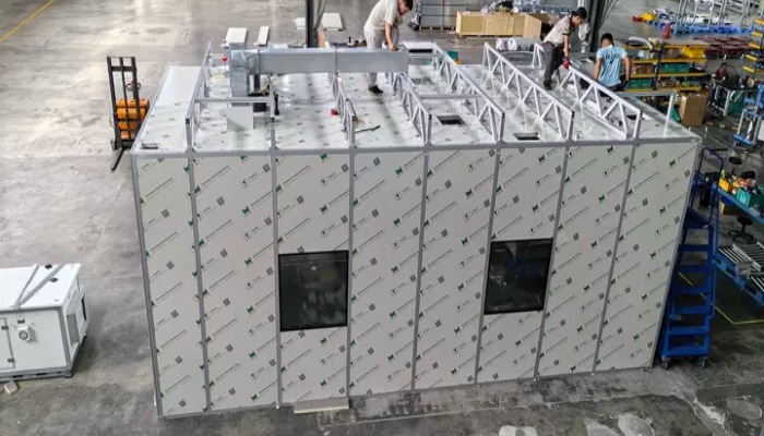Top view of Genetek Malaysia modular cleanroom showing panel layout and roof service coordination